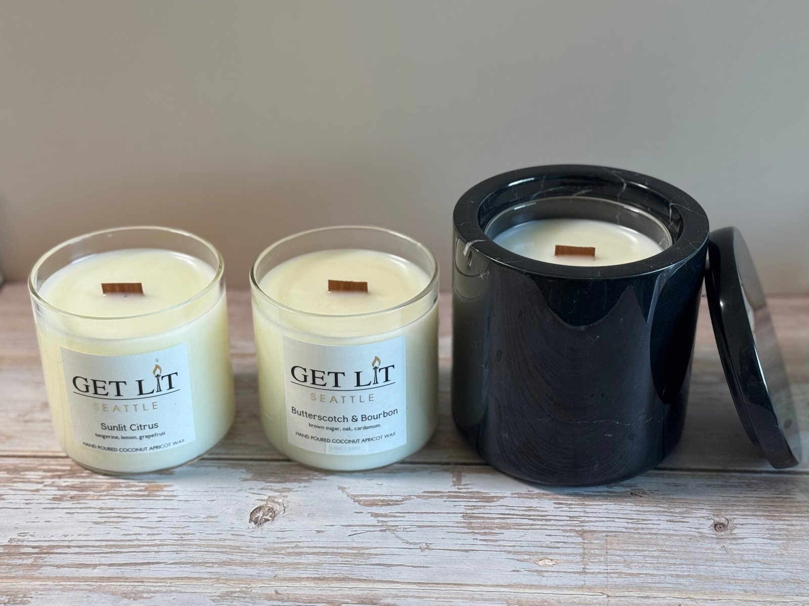 Black Marble Candle Vessel Refill Set